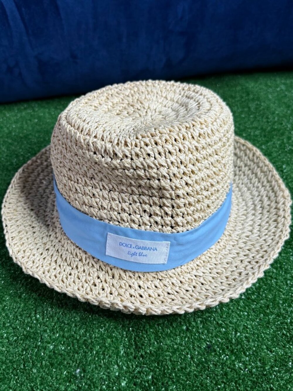Dolce & Gabbana Natural Straw Hat with Light Blue Band